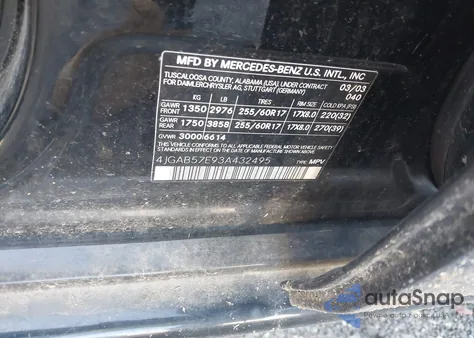 2003 Mercedes-Benz Ml 350 из США, поврежденный, VIN 4JGAB57E93A432495